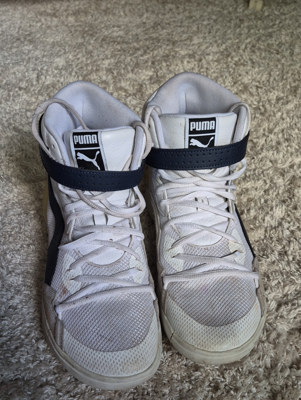 Puma White High-Top Sneakers with Navy Strap